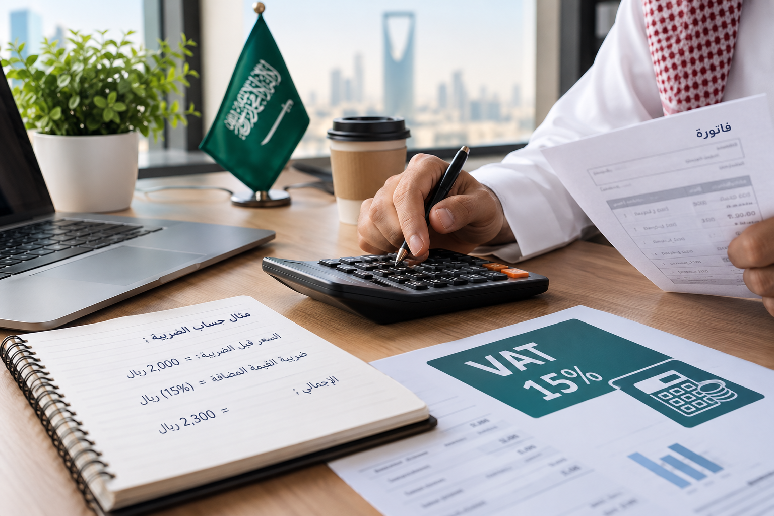 كيفية حساب ضريبة القيمة المضافة 15% في السعودية مع أمثلة عملية